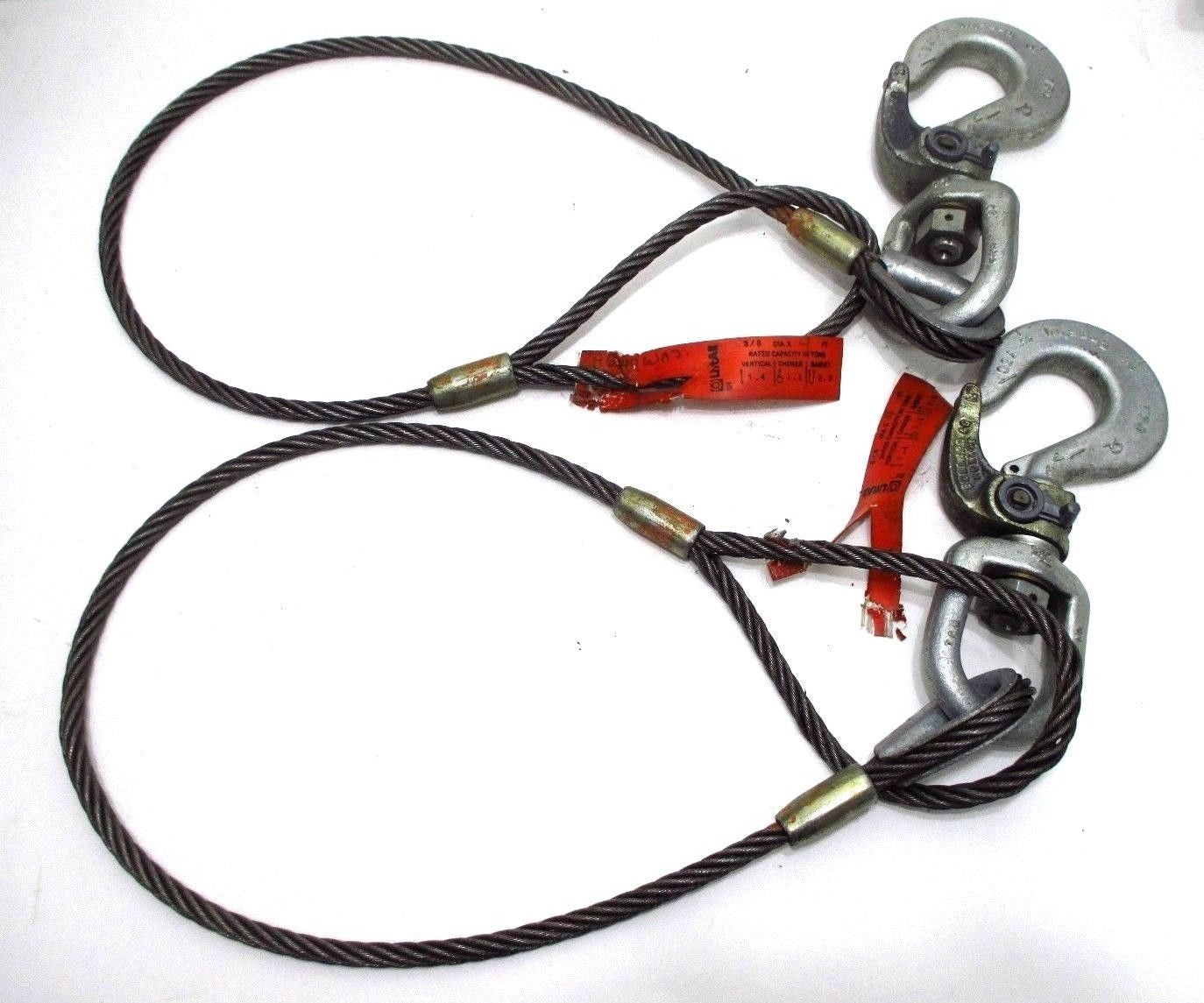 LOT of 2 LIFTALL Slings 3/8 x 4 FT 6 x 19 Crosby Swivel BL5A-2.3T BL-5A Hook USA