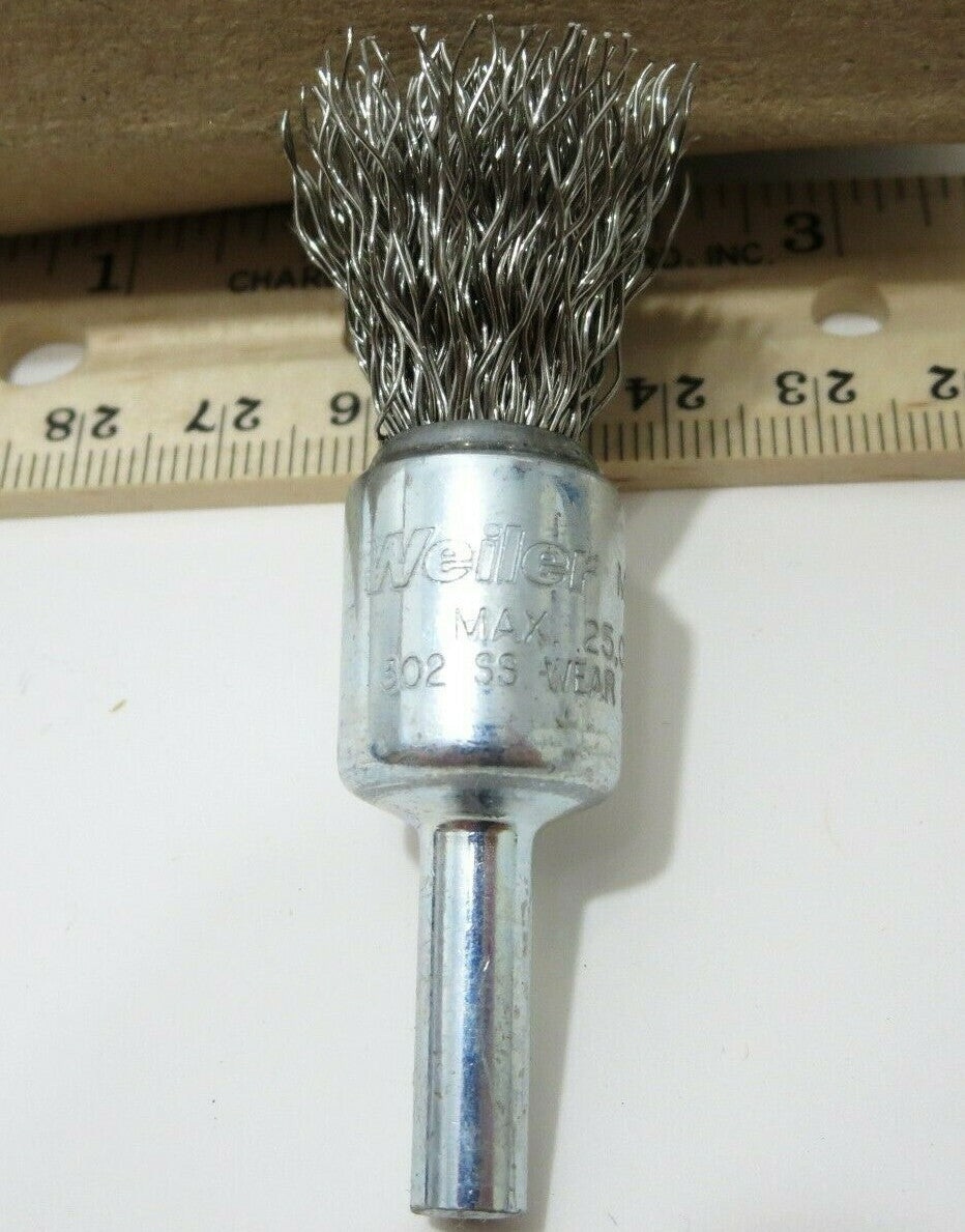1 ea WEILER 10015 1/2 in. Crimped Wire End Brush Stainless Steel .014 SS USA