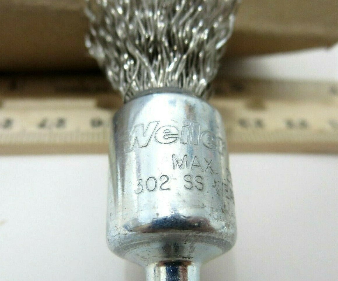1 ea WEILER 10015 1/2 in. Crimped Wire End Brush Stainless Steel .014 SS USA