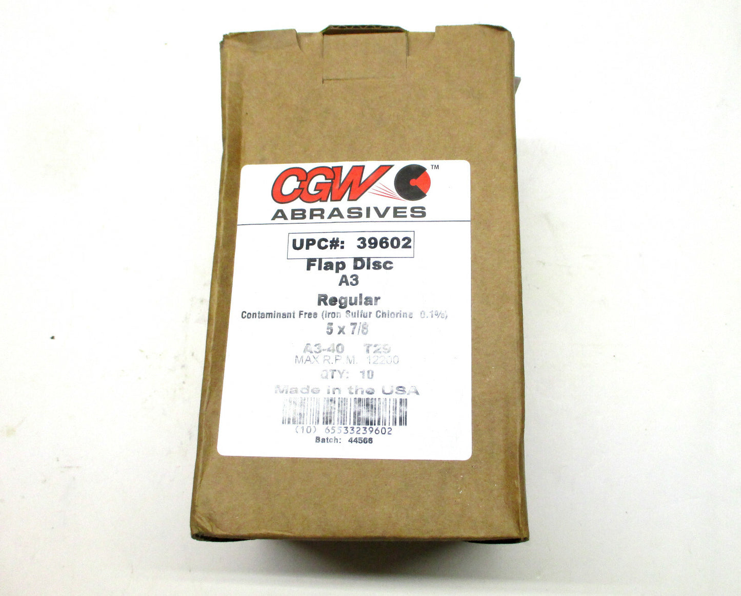 BOX OF 10 CGW 39602 5" x 7/8 Aluminum Oxide 40 Grit A3 Type 29 Flap Discs USA