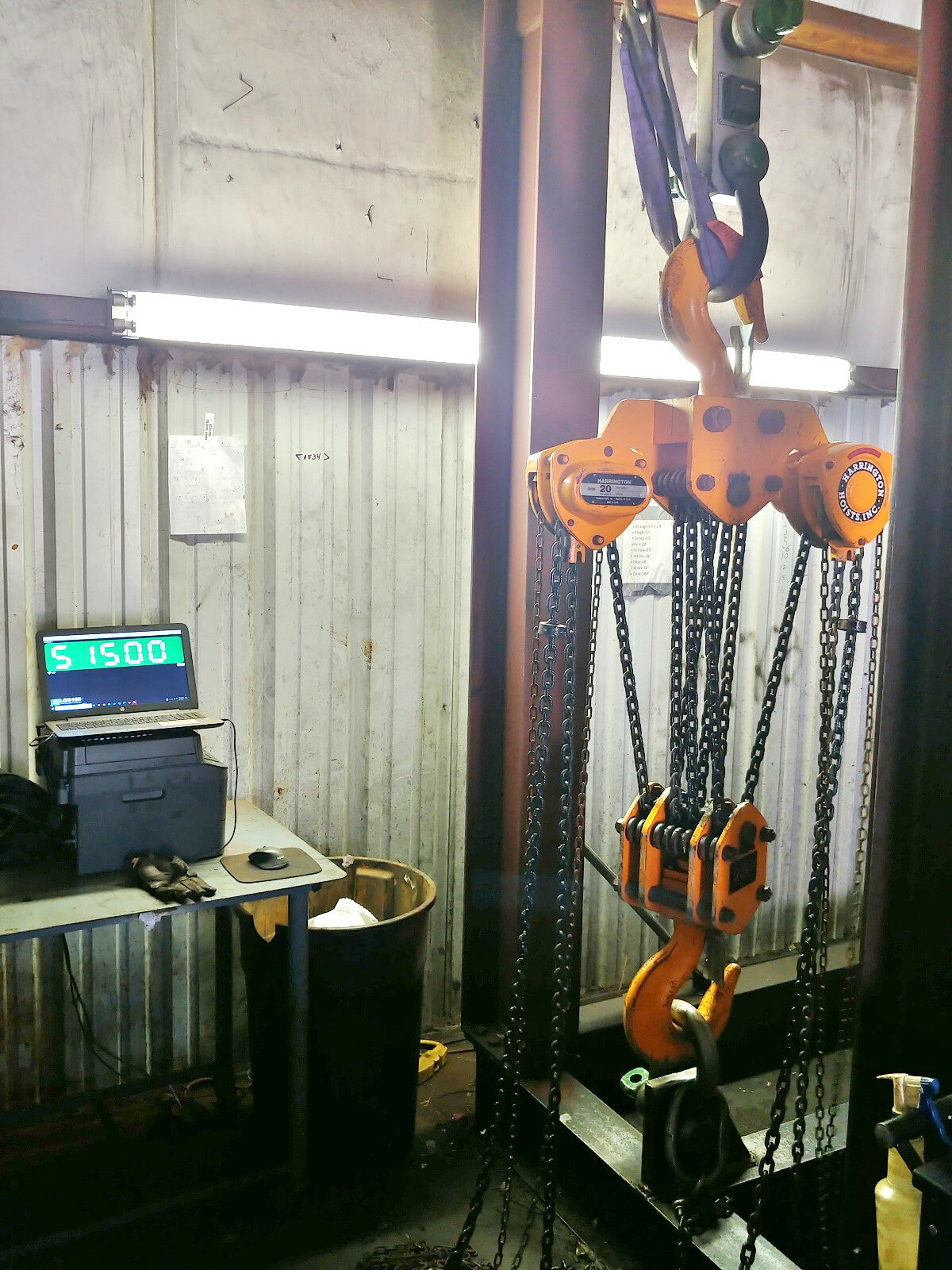 1 ea. Harrington CB200-20 20-Ton Chain Hoist with 20' Lift W/ Load Cert