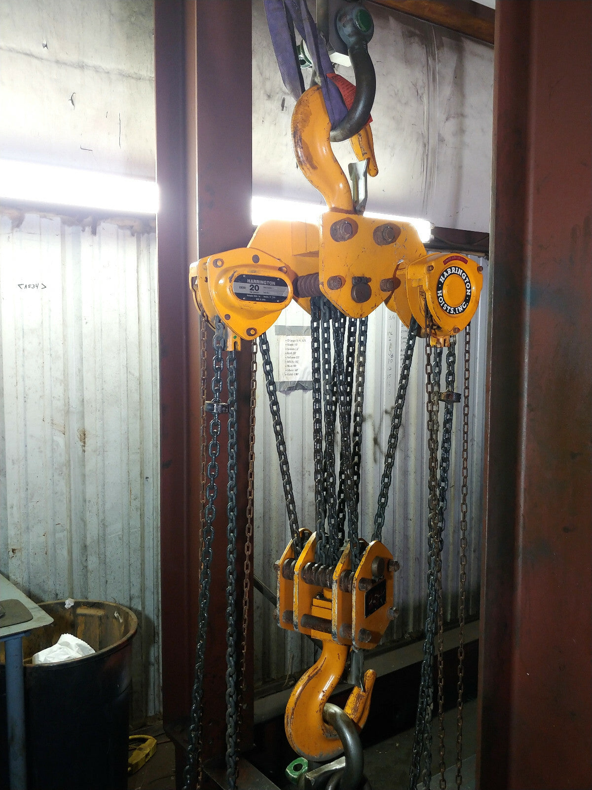 1 ea. Harrington CB200-20 20-Ton Chain Hoist with 20' Lift W/ Load Cert