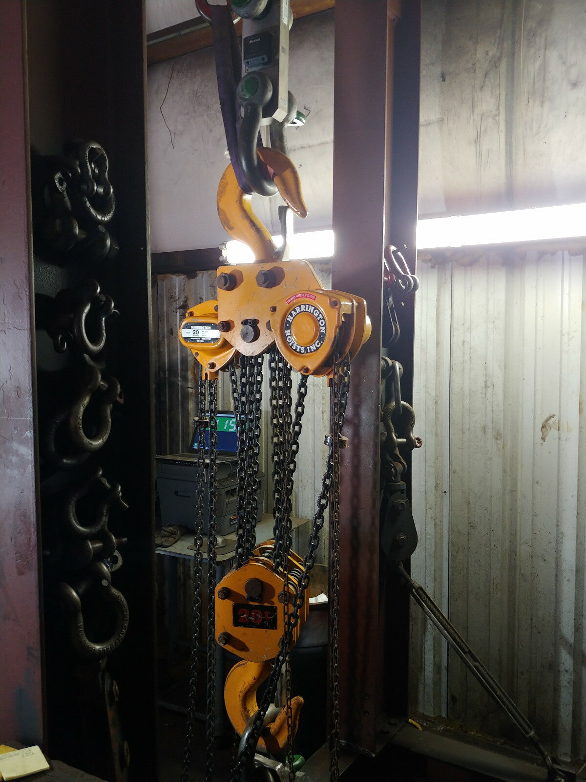 1 ea. Harrington CB200-20 20-Ton Chain Hoist with 20' Lift W/ Load Cert