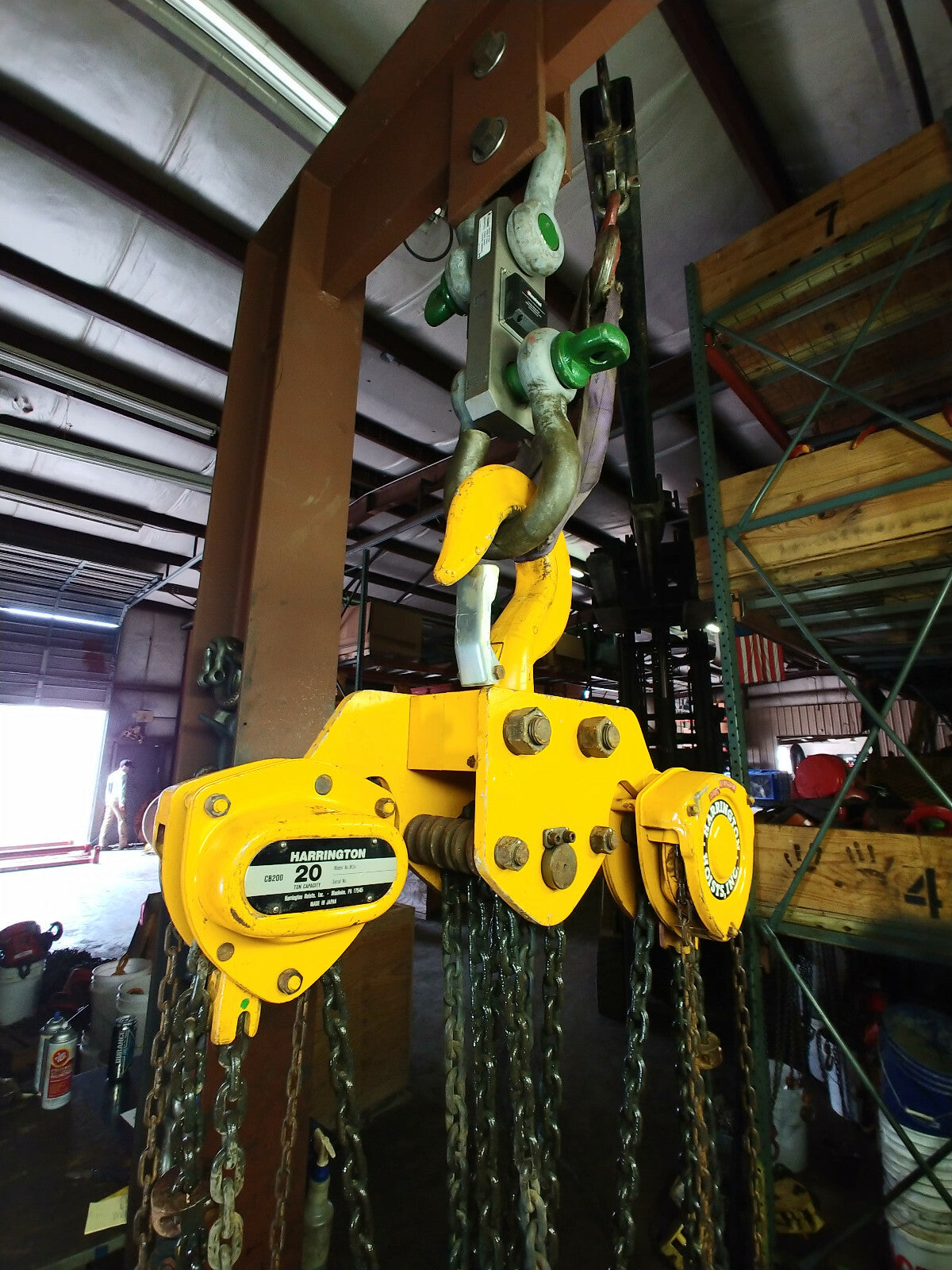 1 ea. Harrington CB200-20 20-Ton Chain Hoist with 20' Lift W/ Load Cert
