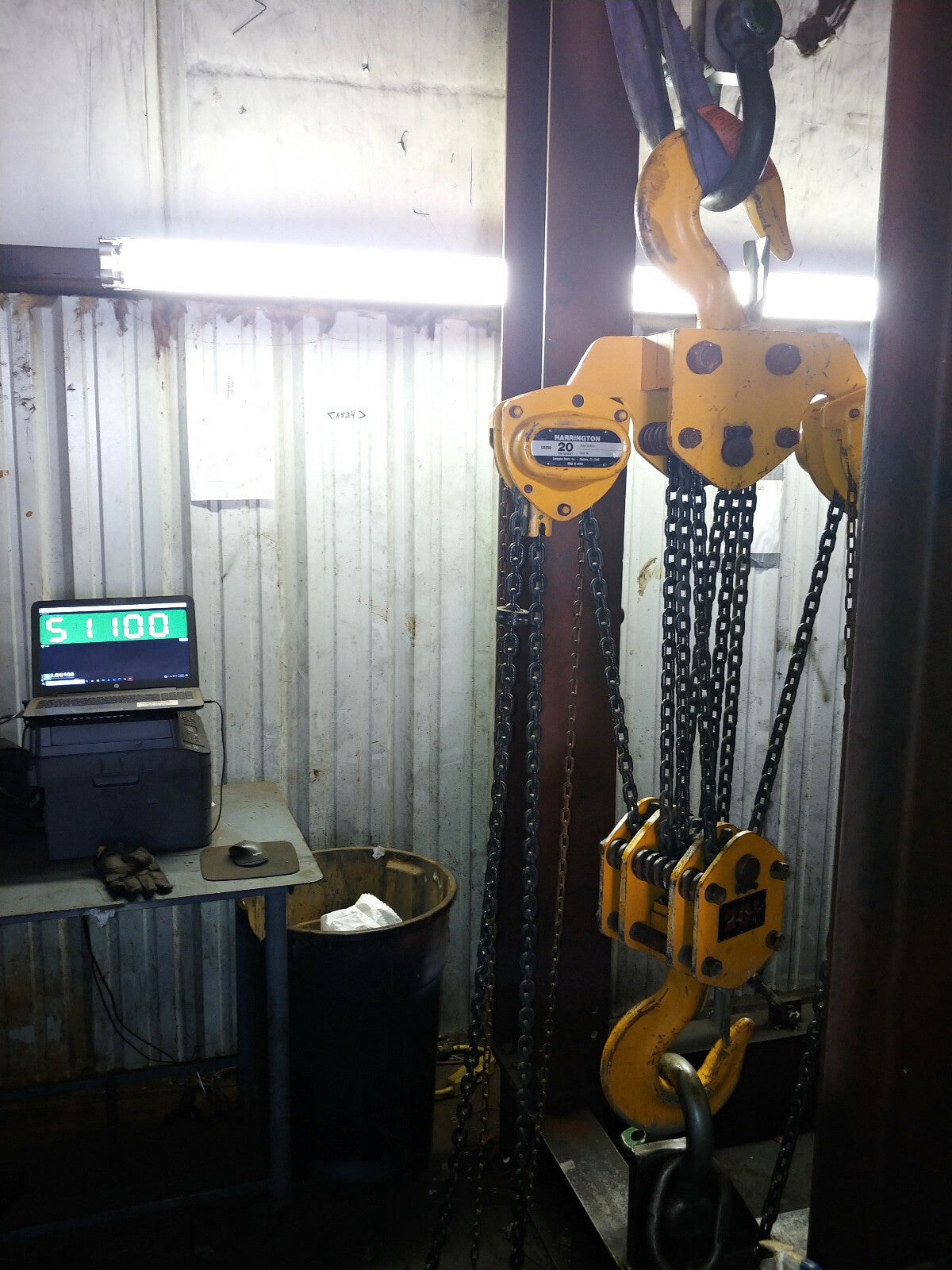 1 ea. Harrington CB200-20 20-Ton Chain Hoist with 20' Lift W/ Load Cert