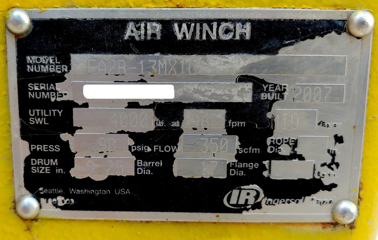 Ingersoll Rand FA2B Air Winch Force 5 Model FA2B-13MX1G