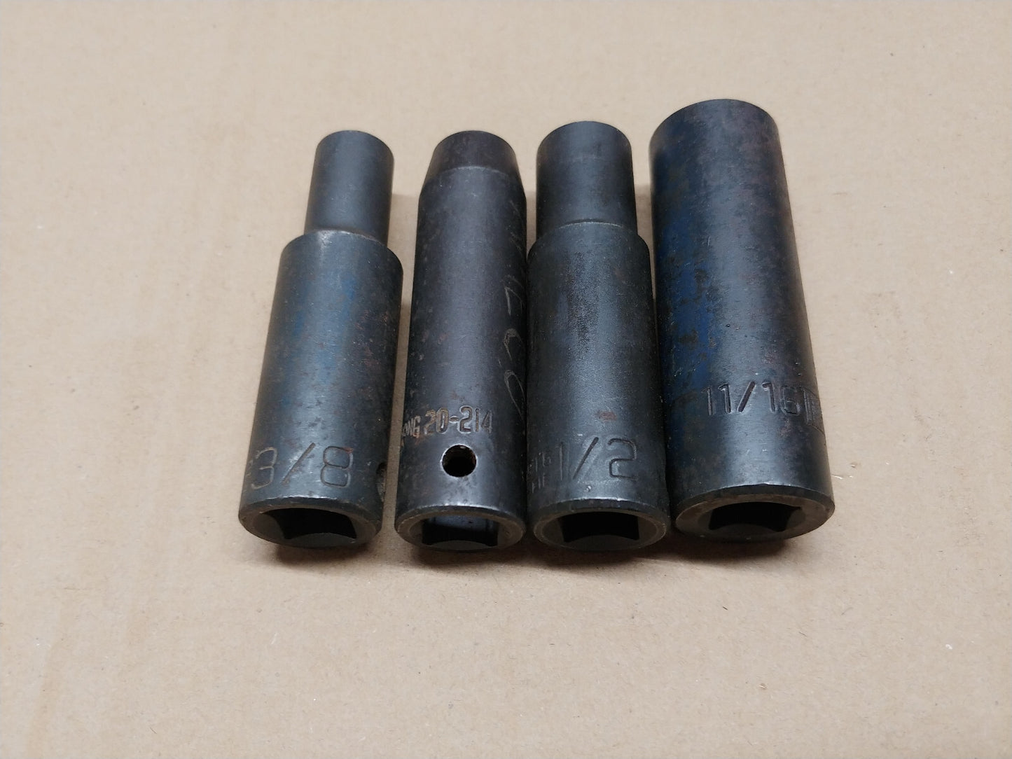 Armstrong & Wright 1/2" Dr. Deep Impact Sockets 4 pc 3-8, 7/16, 1/2 & 1 1/16 USA
