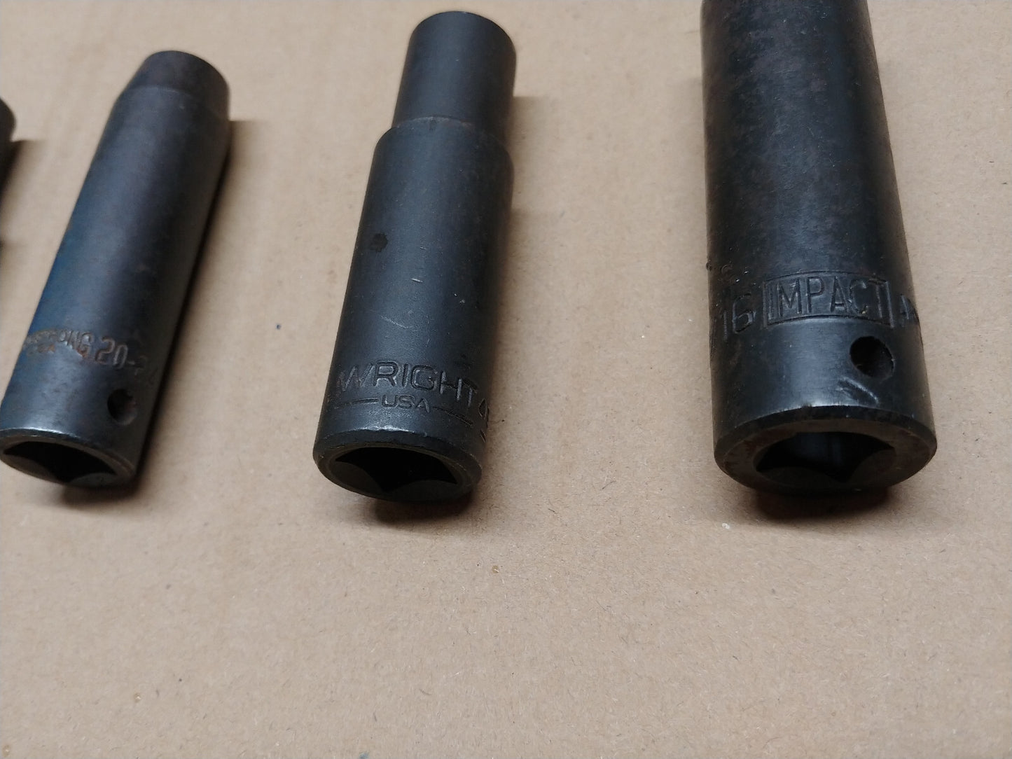 Armstrong & Wright 1/2" Dr. Deep Impact Sockets 4 pc 3-8, 7/16, 1/2 & 1 1/16 USA