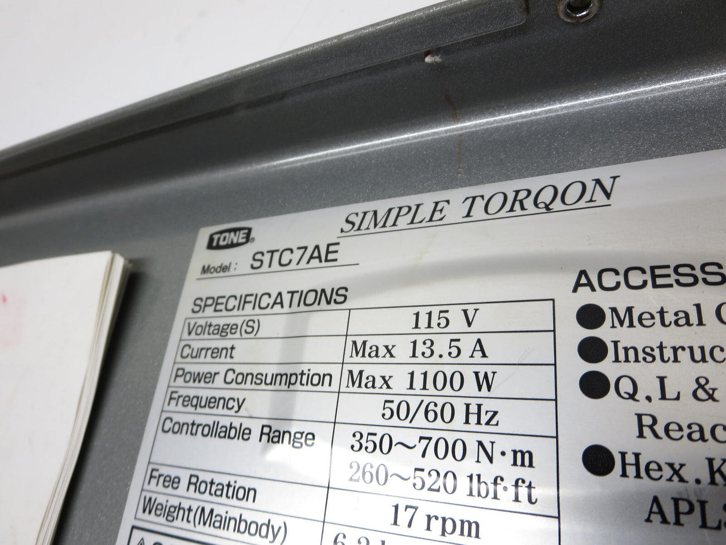 TONE STC7AE STC 1 in. Drive Torque Control Wrench 115v Electric Torque Tested