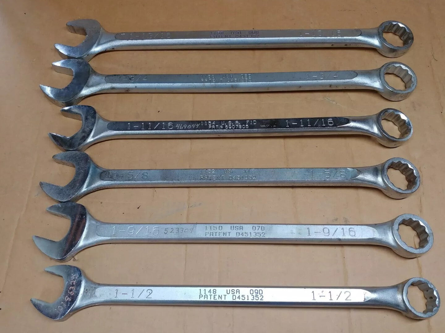 Wright Tool Combination Wrench 6 PC Shop Set 1-1/2 To 1-13/16 in. WrightGrip USA