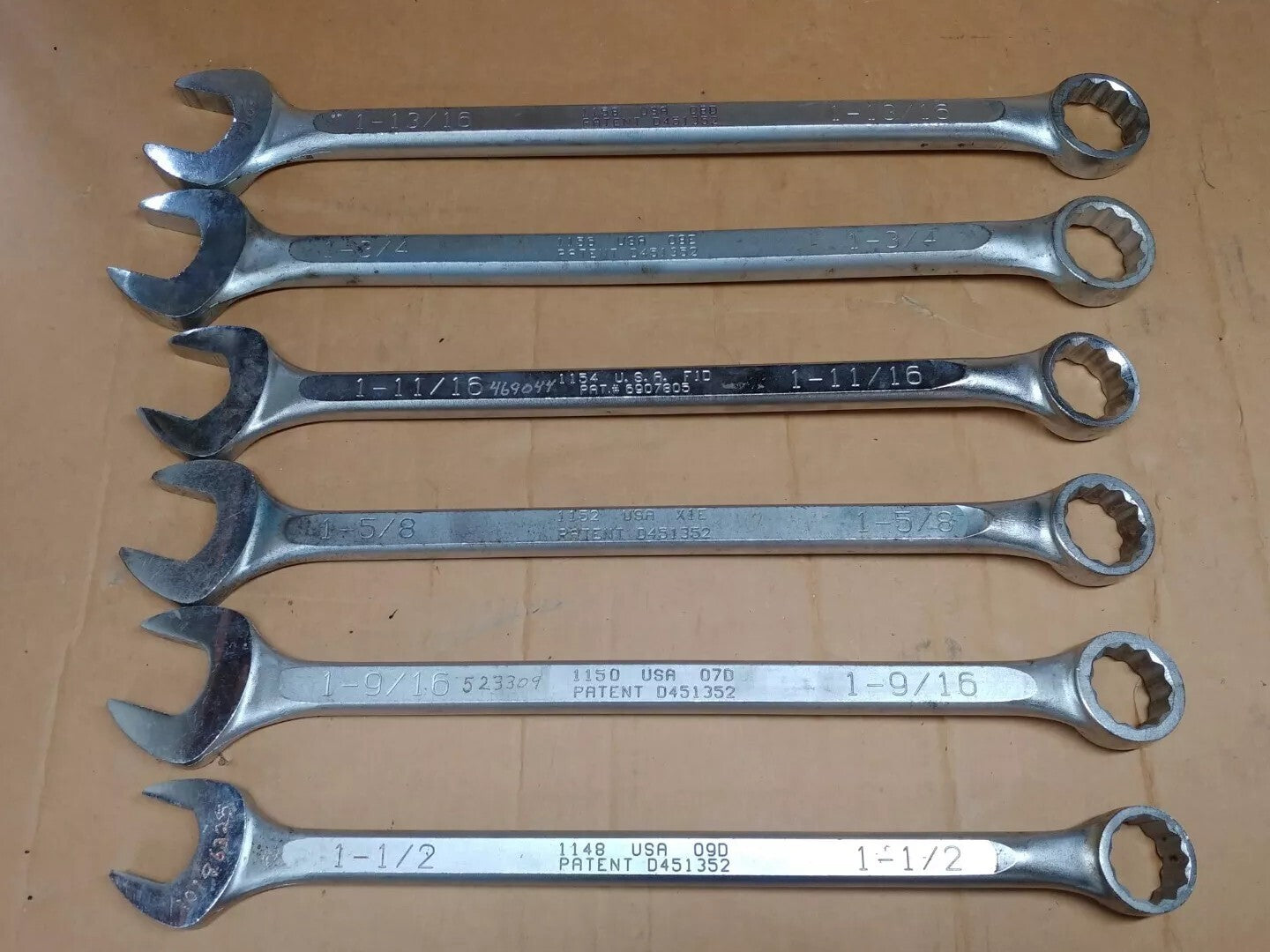 Wright Tool Combination Wrench 6 PC Shop Set 1-1/2 To 1-13/16 in. WrightGrip USA