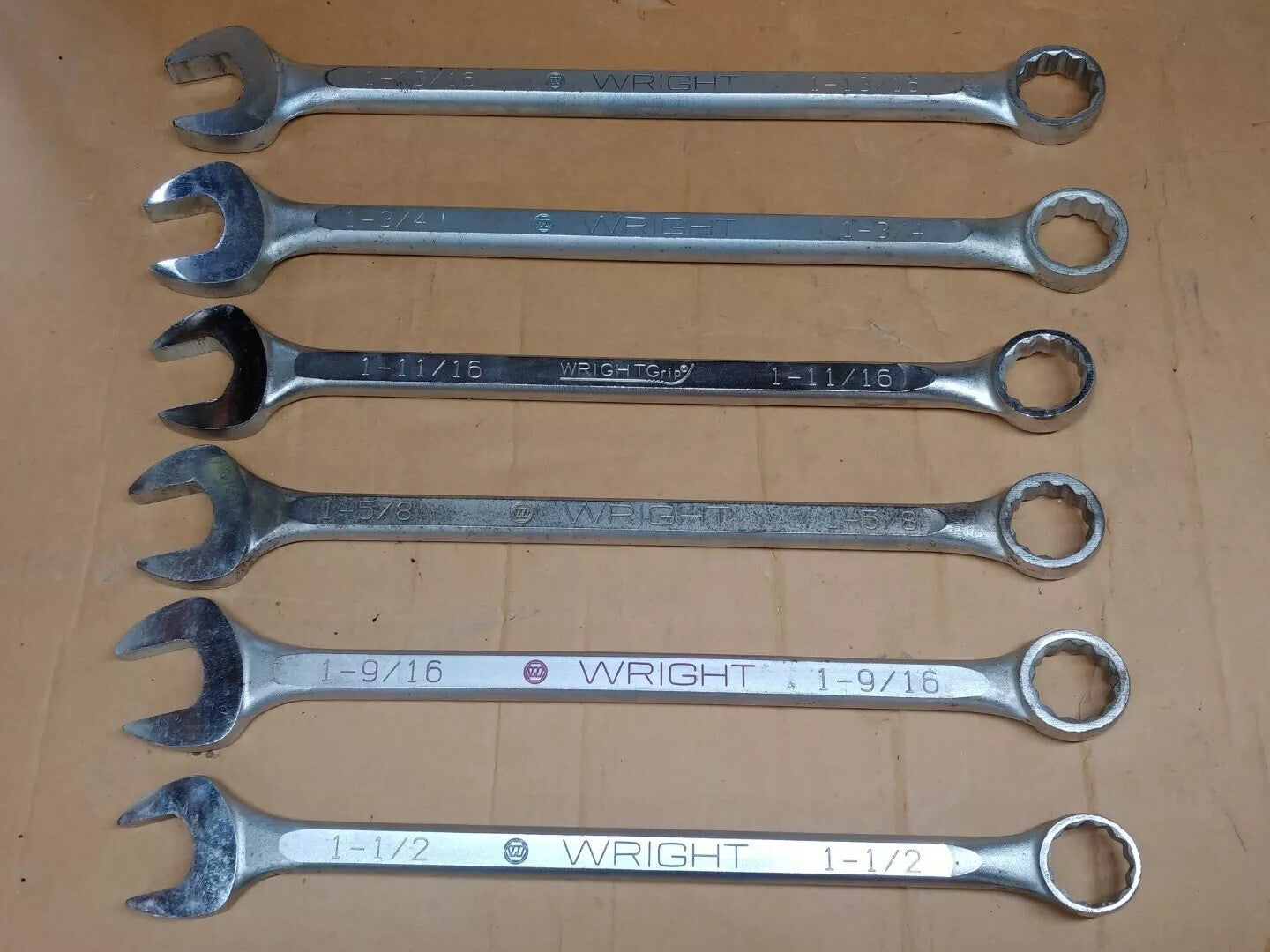 Wright Tool Combination Wrench 6 PC Shop Set 1-1/2 To 1-13/16 in. WrightGrip USA