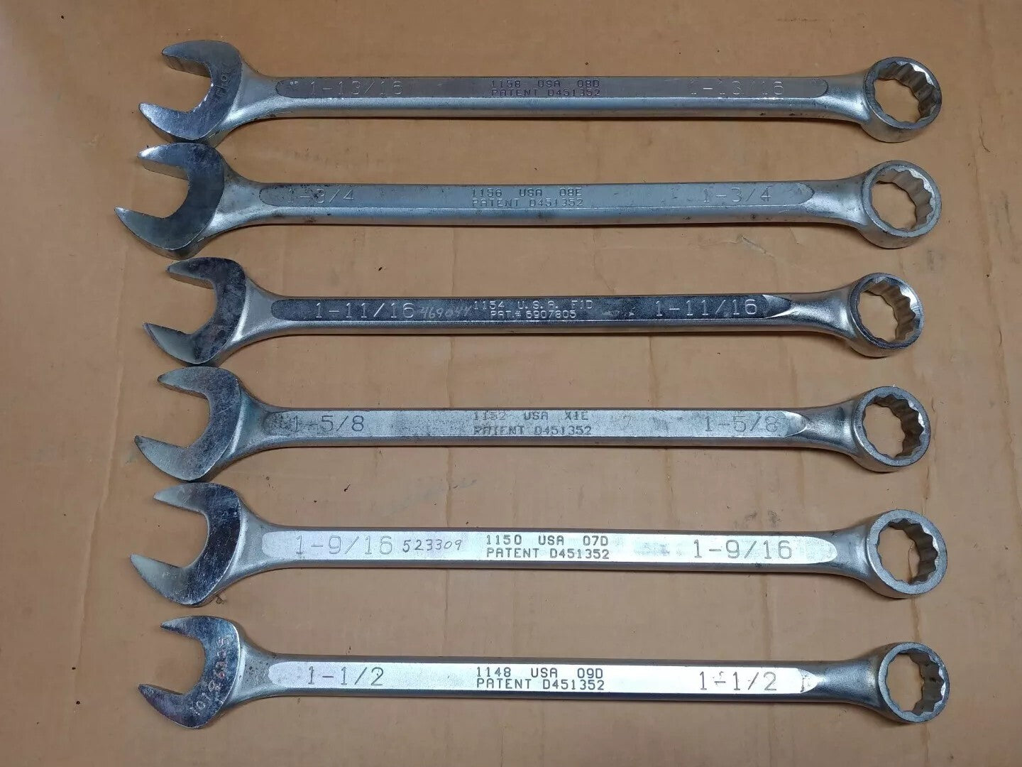 Wright Tool Combination Wrench 6 PC Shop Set 1-1/2 To 1-13/16 in. WrightGrip USA