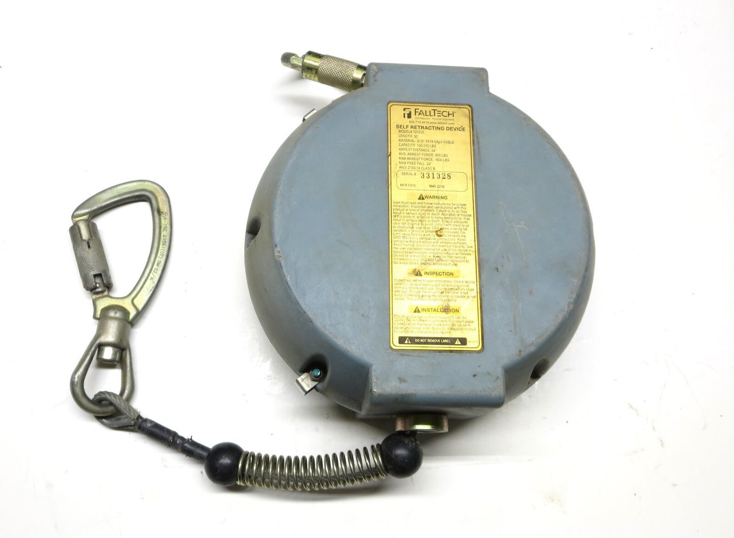 FallTech Contractor 30' Cable Self-Retracting Lifeline SRL 727630 w/ Carabiner