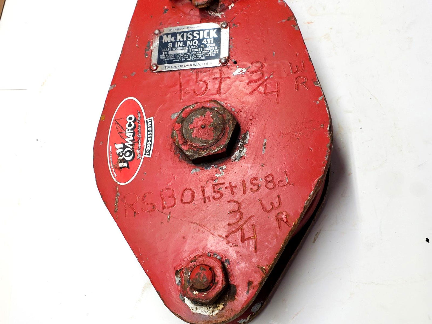 McKISSICK CROSBY 8" SNATCH BLOCK w/ SHACKLE 15 Ton 3/4 wire rope