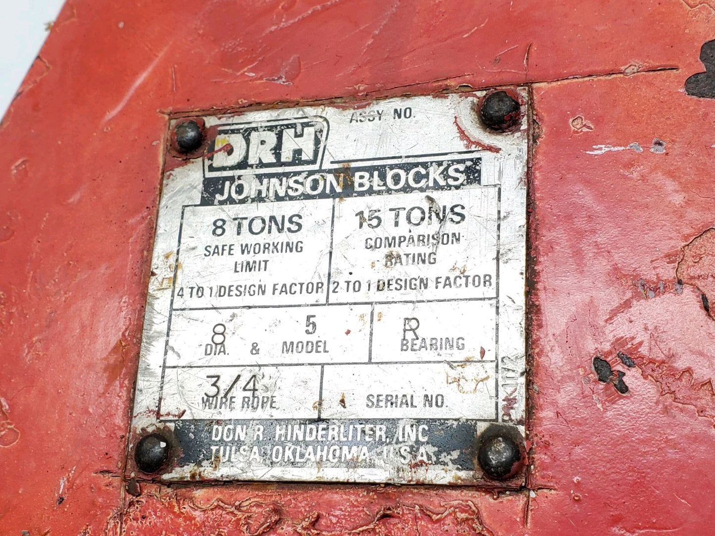 DRH Johnson Blocks 8 ton Snatch Block 8 in. Crosby Shackle Top. Made In USA