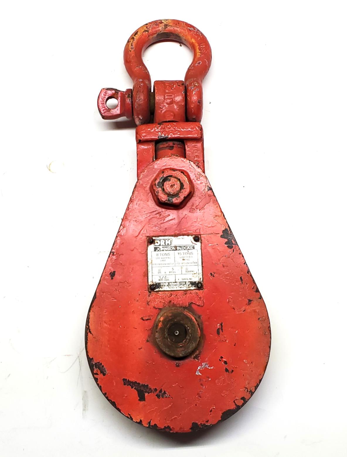 DRH Johnson Blocks 8 ton Snatch Block 8 in. Crosby Shackle Top. Made In USA
