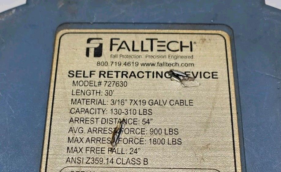 FallTech Contractor 30 FT Cable Self-Retracting Lifeline SRL Housing Shell