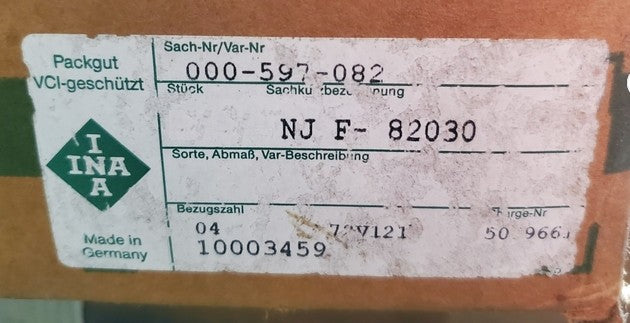 INA NJ F-82030 Cylindrical Roller Bearing – 406.4 mm ID x 508 mm OD x 61.9 mm W