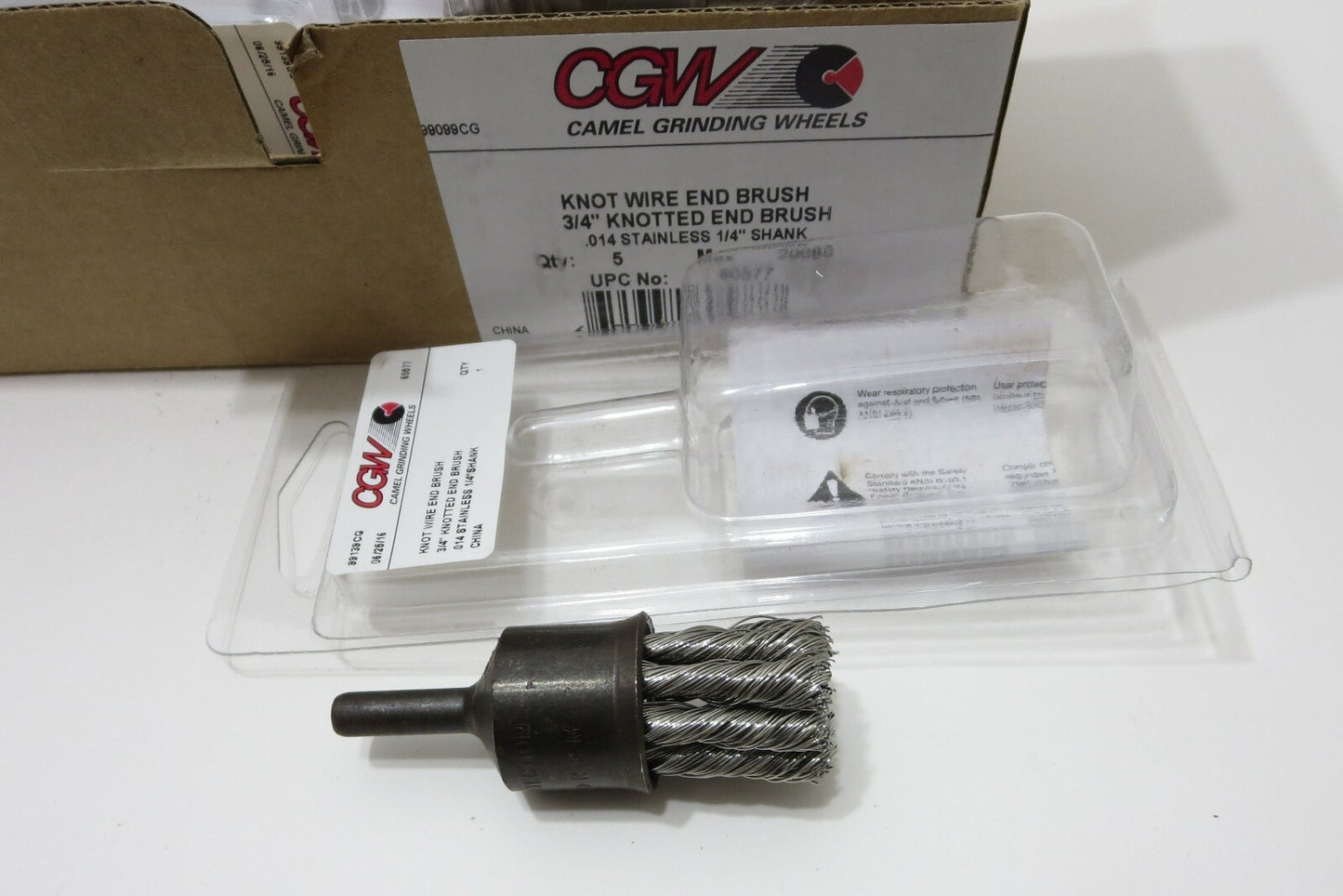 CGW 60577 3/4 KNOTTED END BRUSH .014 STAINLESS 1/4 SHANK BOX OF 5 Camel Grinding