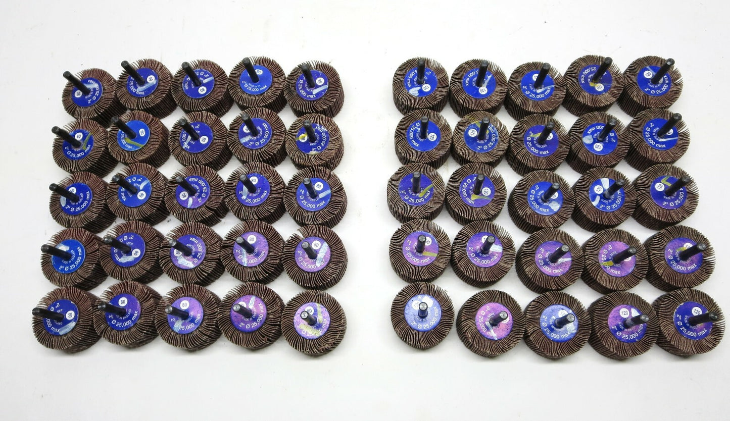 LOT OF 50 ea. 2 x 1 in. Flap Wheels 80 / 120 Grit Garryson G10024 / G10025