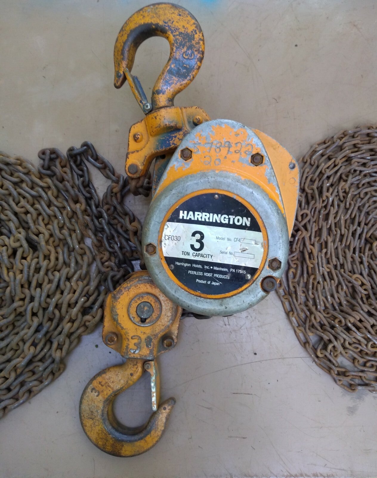 Harrington CF030-20 3-Ton Chain Hoist 20 ft Lift / 20 ft pull
