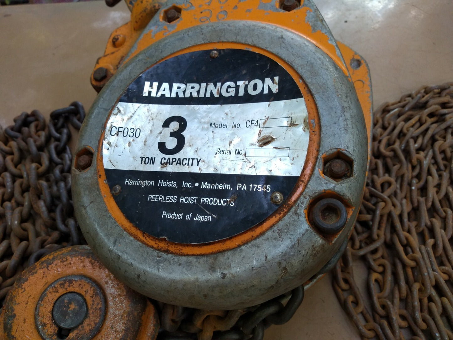 Harrington CF030-20 3-Ton Chain Hoist 20 ft Lift / 20 ft pull