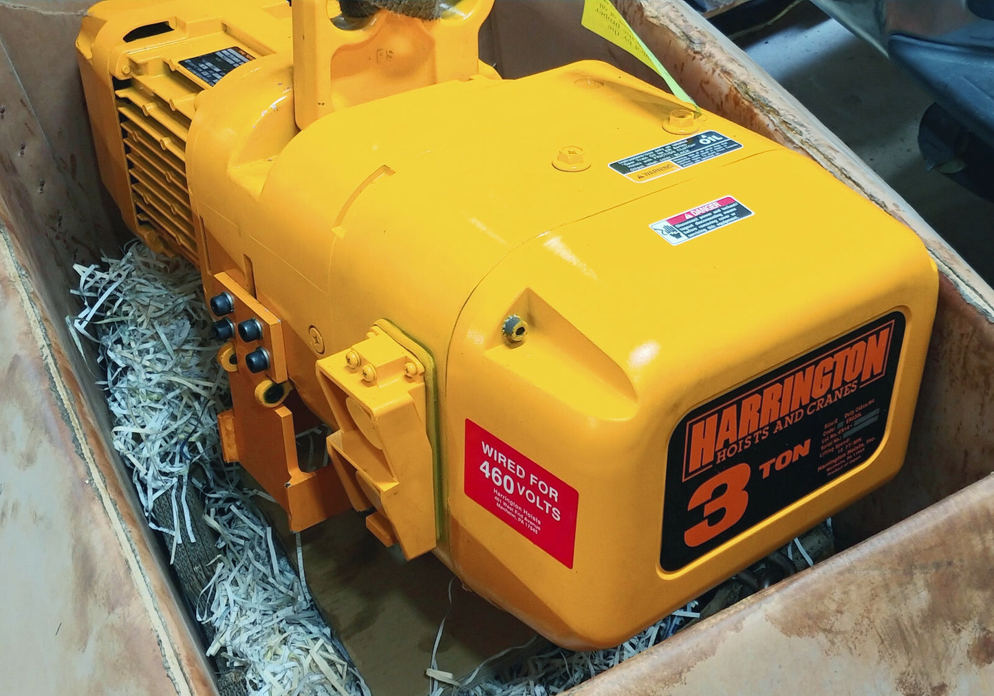 Harrington NERG030L-150 3 Ton Electric Hoist 150 FT Lift Trolley & C-Bucket 460v