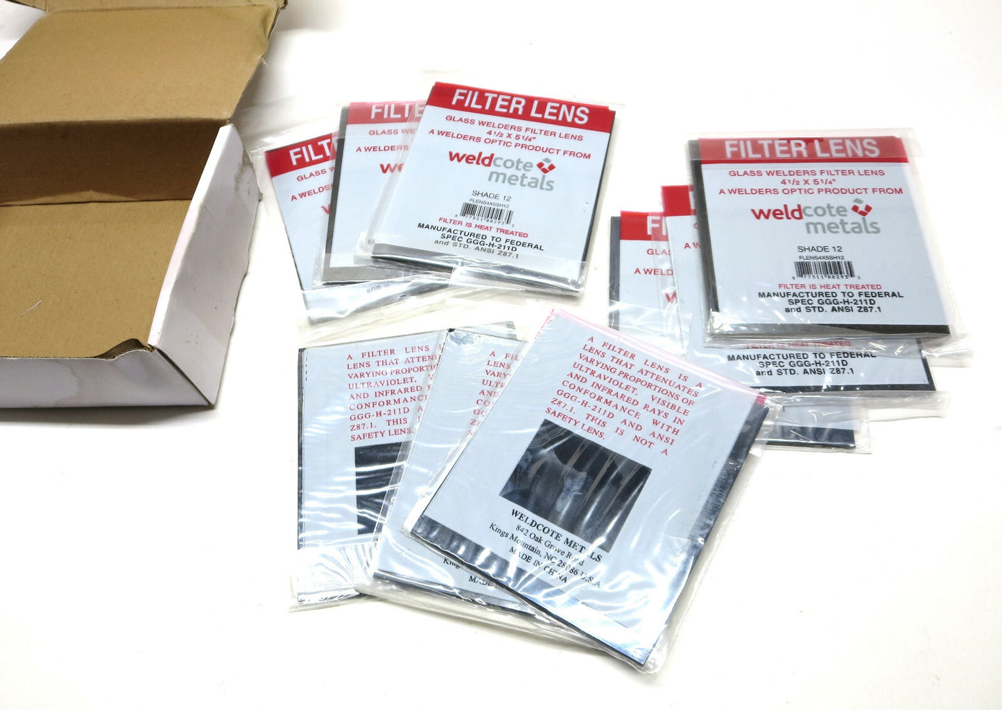 9 PCS Weldcote Glass Welders Filter Lens FLENSX5SH12 4 1/2" x 5 1/4" Shade 12