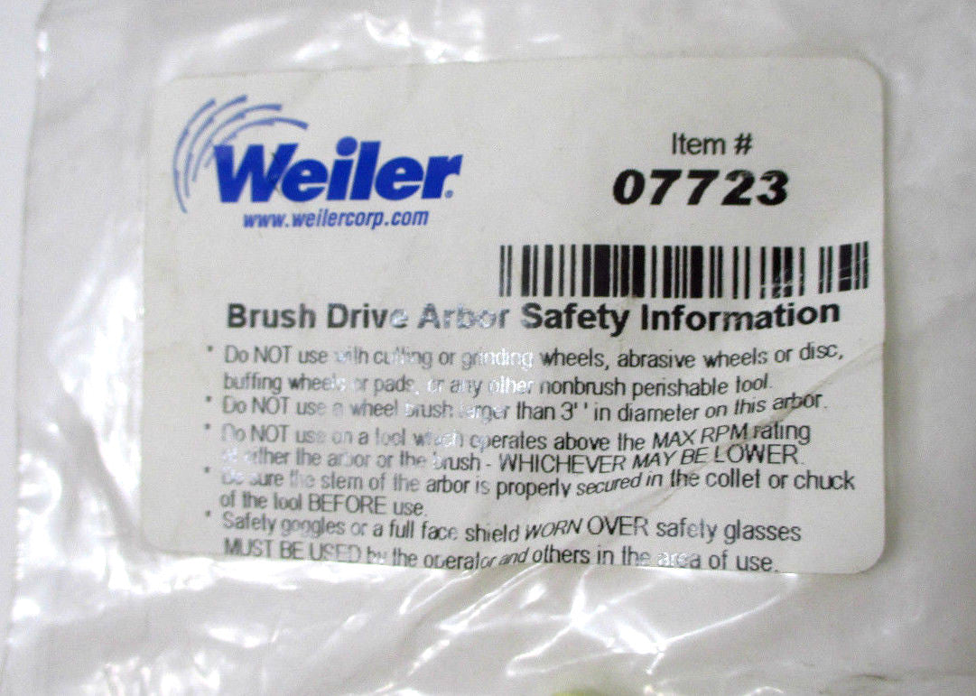 Weiler 07723 Die Grinder / Drill Brush Drive Arbor w / 1/4" A.H. 1/4" Stem