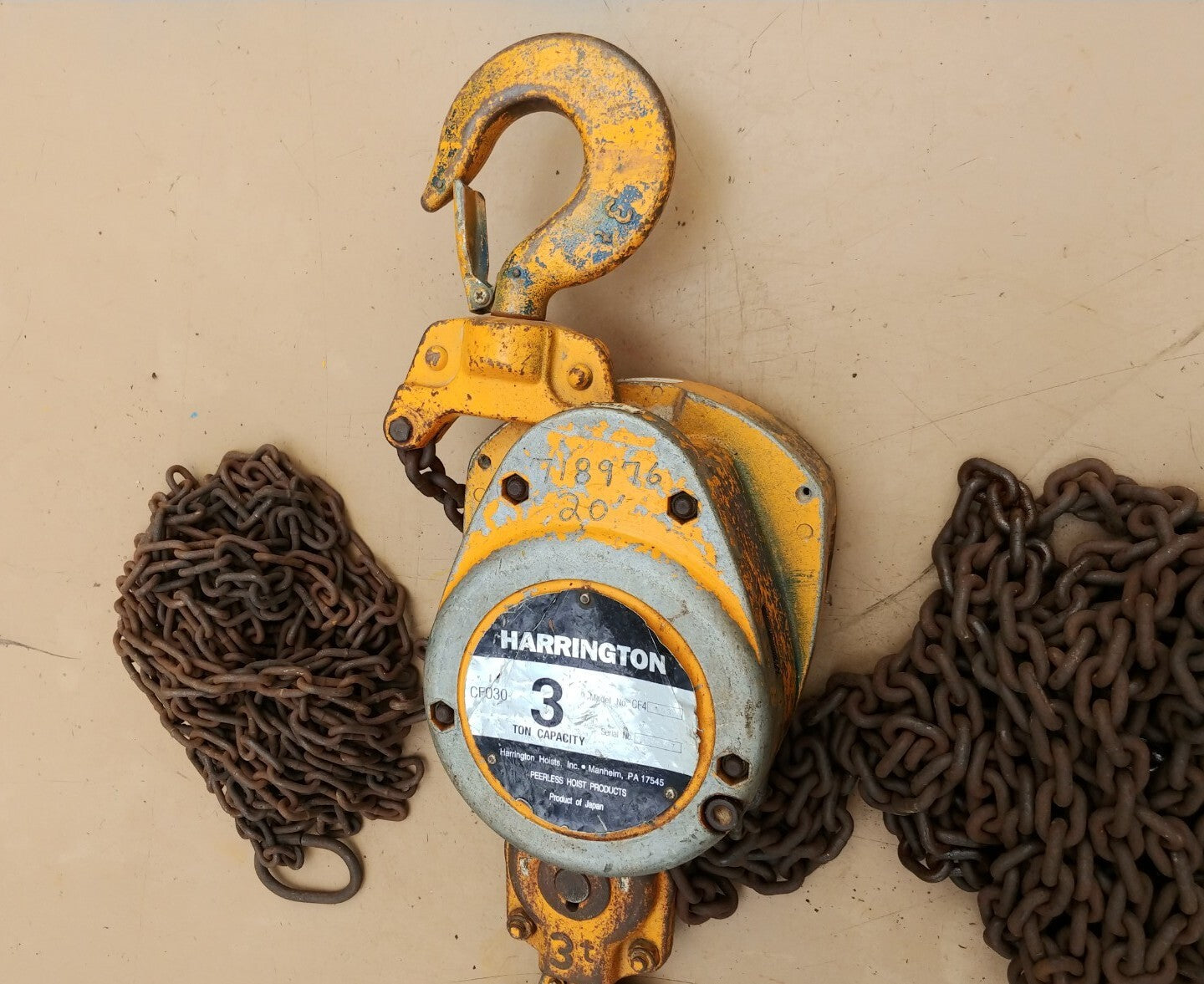 Harrington 3 Ton Chain Hoist 20 Ft Lift CF030-20 S/N F139307