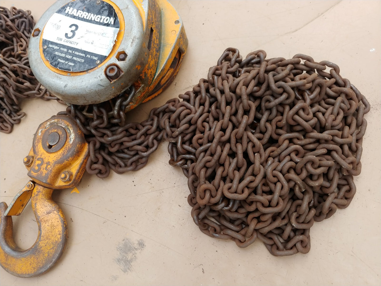 Harrington 3 Ton Chain Hoist 20 Ft Lift CF030-20 S/N F139307