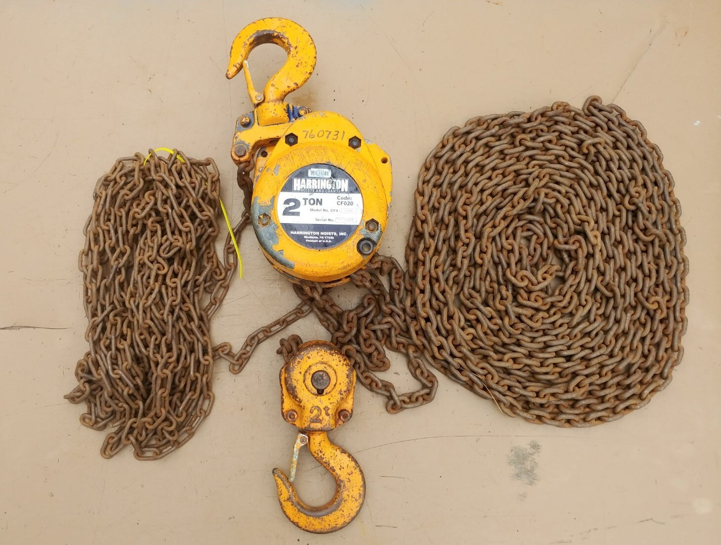 Harrington 2 Ton Chain Hoist 20 Ft Lift CF020-20 S/N F110395