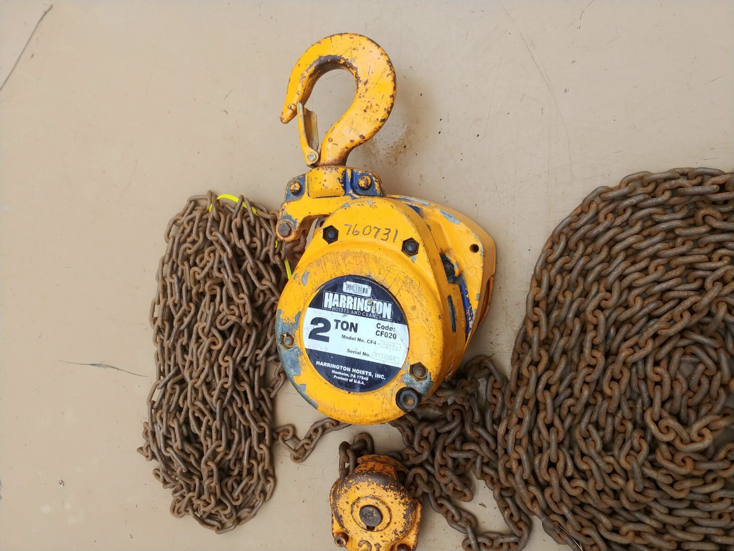 Harrington 2 Ton Chain Hoist 20 Ft Lift CF020-20 S/N F110395