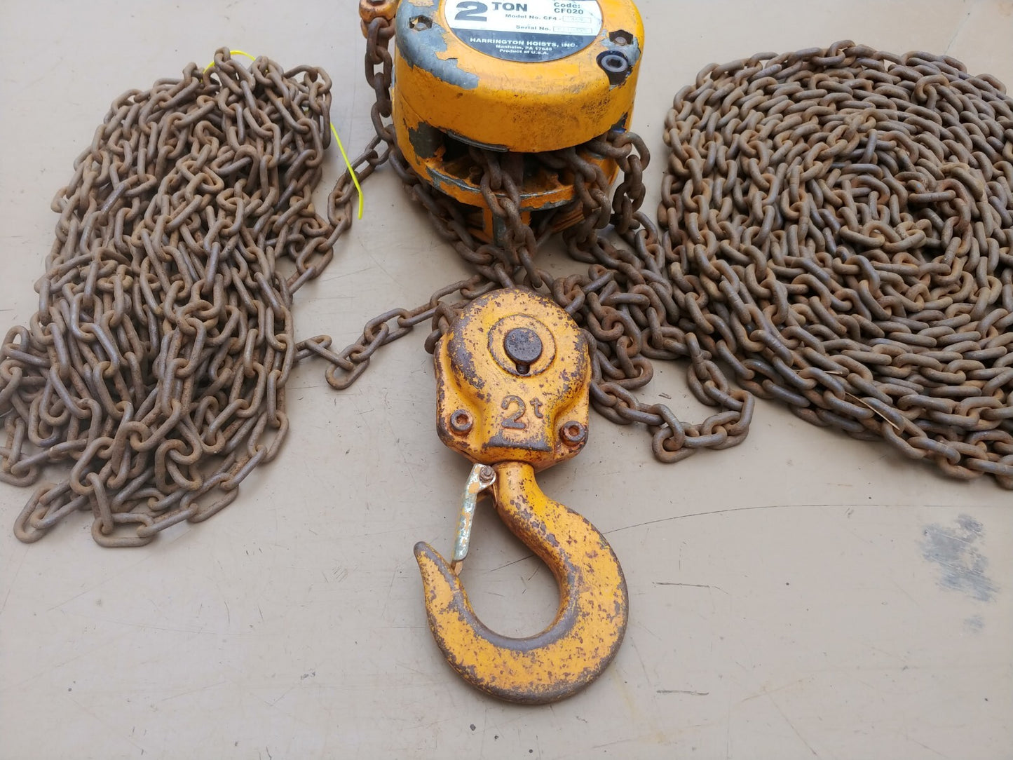 Harrington 2 Ton Chain Hoist 20 Ft Lift CF020-20 S/N F110395