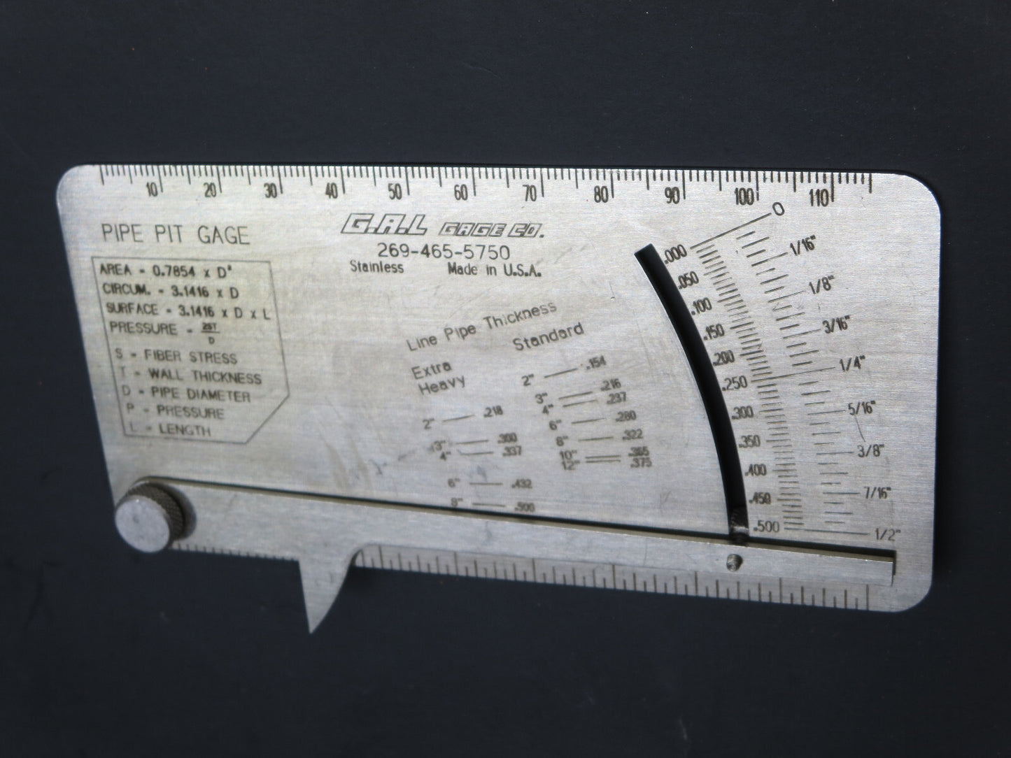 G.A.L. Gage Pipe Pit Gage GAL-17 Range 0 - 1/2 in. Made in USA