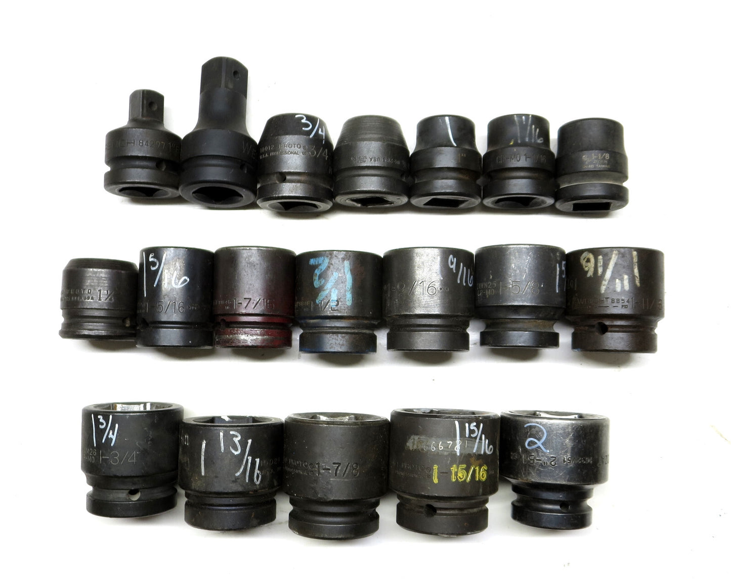 19-PCS. 3/4" to 2" Impact Socket Set 1" Drive From Wright, Proto, GW & More