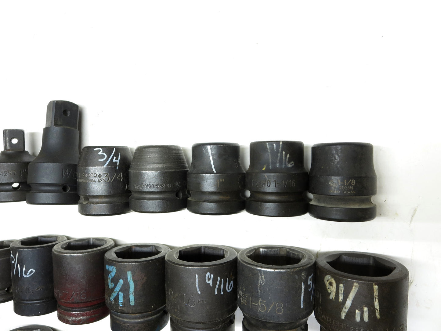 19-PCS. 3/4" to 2" Impact Socket Set 1" Drive From Wright, Proto, GW & More