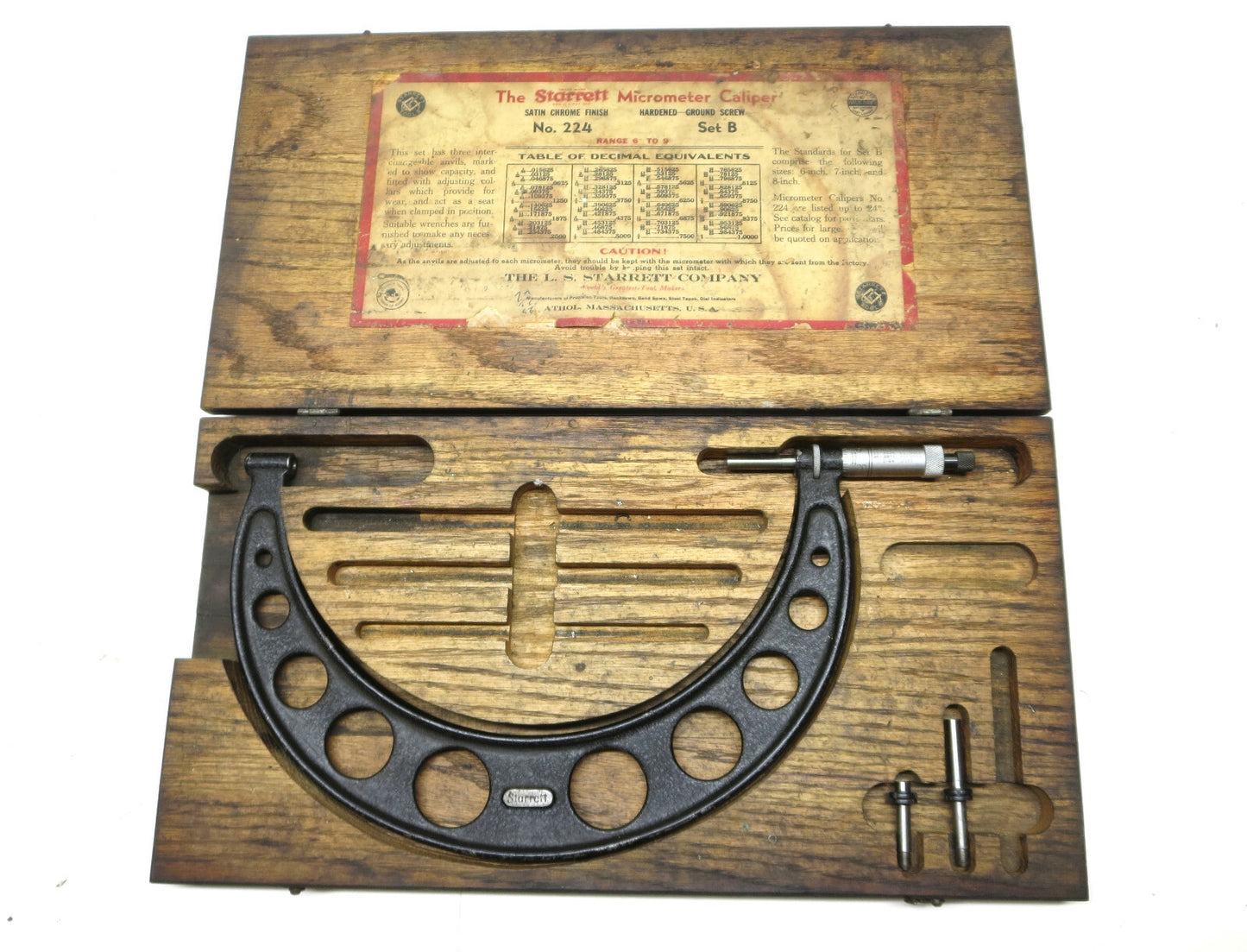 Starrett 224 Outside Micrometer Caliper 6 - 9 in. SET B (Incomplete)