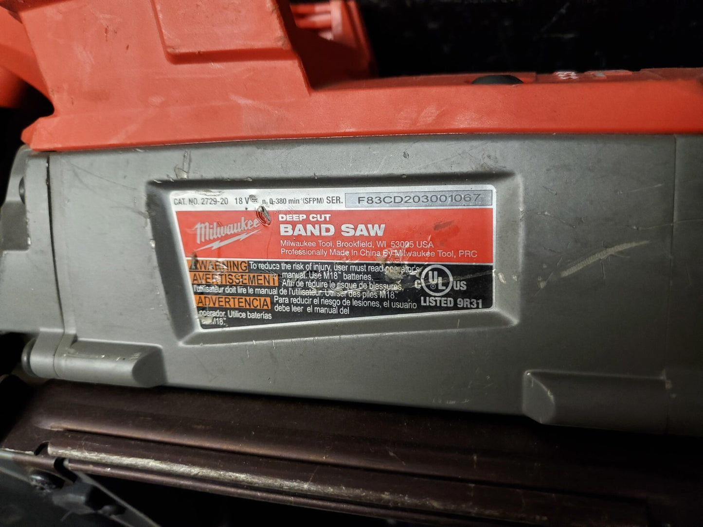 2020 Milwaukee 2729-20 Portable Band Saw M18 18v SN F83CD203001067