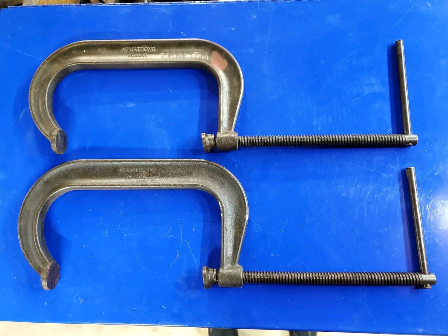 LOT OF 2 x Armstrong 78-408C C-Clamps. 8" Deep Throat Pattern Drop Forged C USA