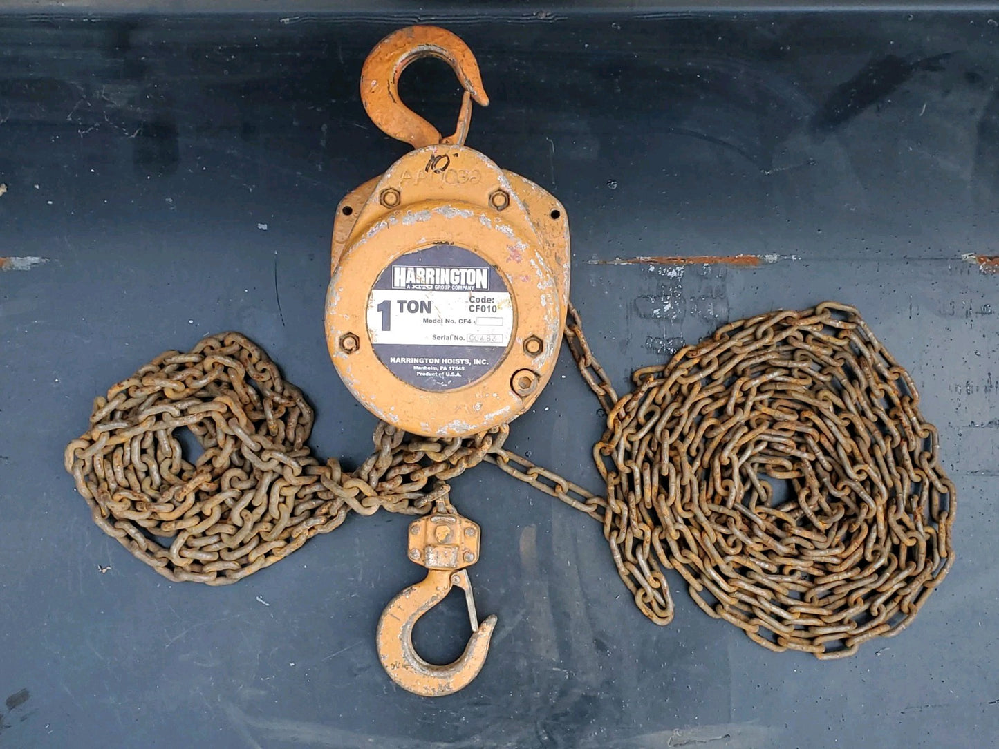Harrington 1 Ton Chain Hoist 10' Lift CF010-10 S/N C0483