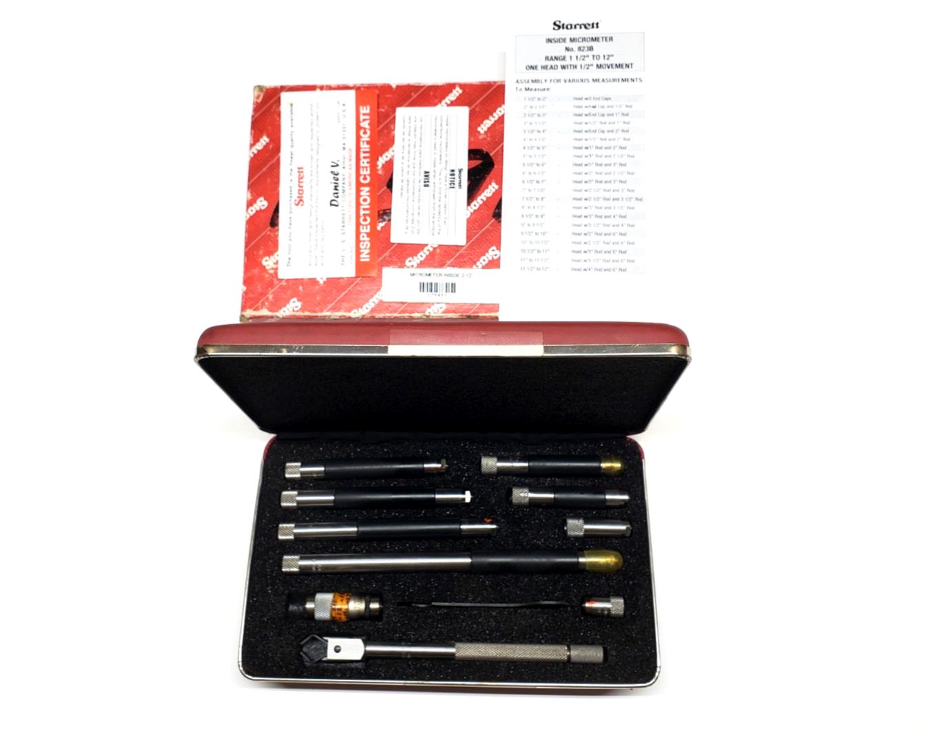 Starrett Model 823BZ Inside Micrometer Set 53052, Tubular w/ Case .001 Grad