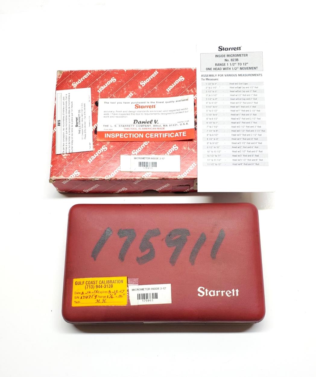 Starrett Model 823BZ Inside Micrometer Set 53052, Tubular w/ Case .001 Grad