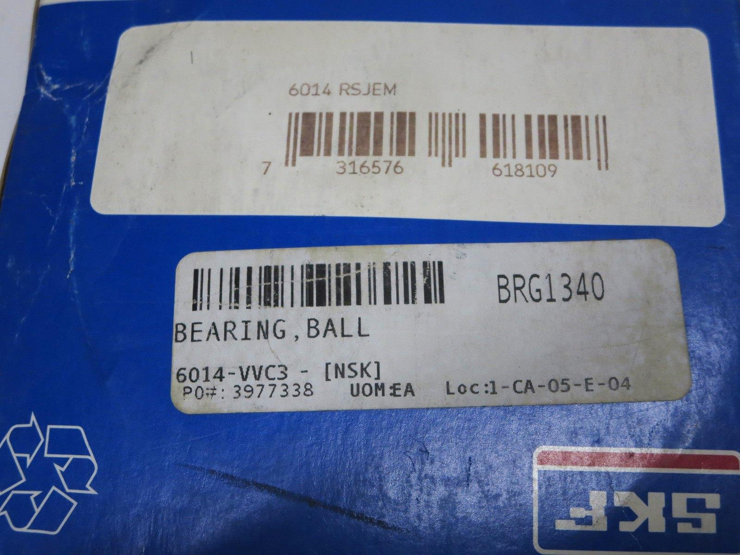 SKF 6014 RSJEM Deep Groove Ball Bearing - Sealed w/ Source Label (Motion Ind.)