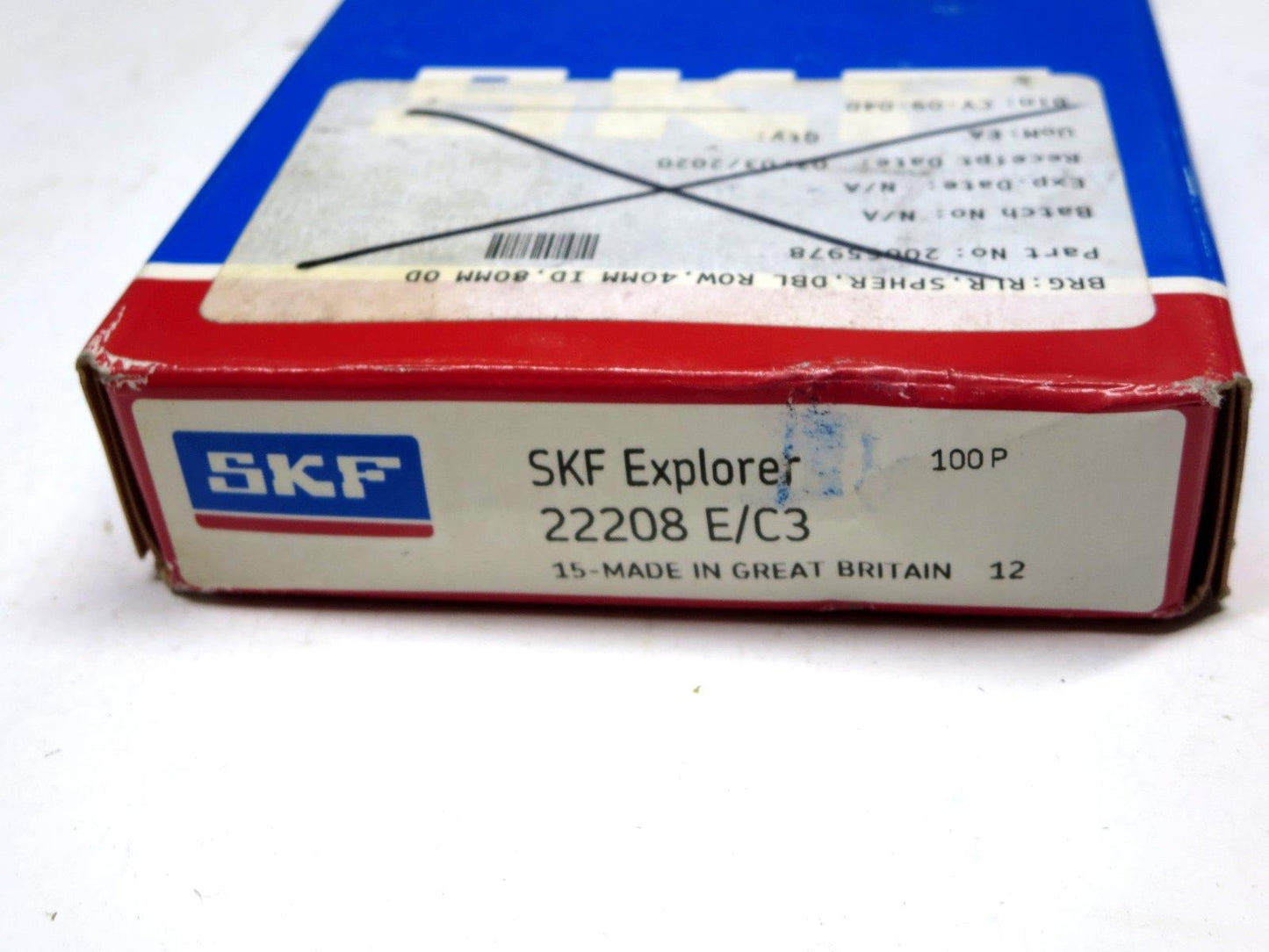 SKF Explorer 22208 E C3 Spherical Roller Bearing Sealed w/ Source Label G.B.