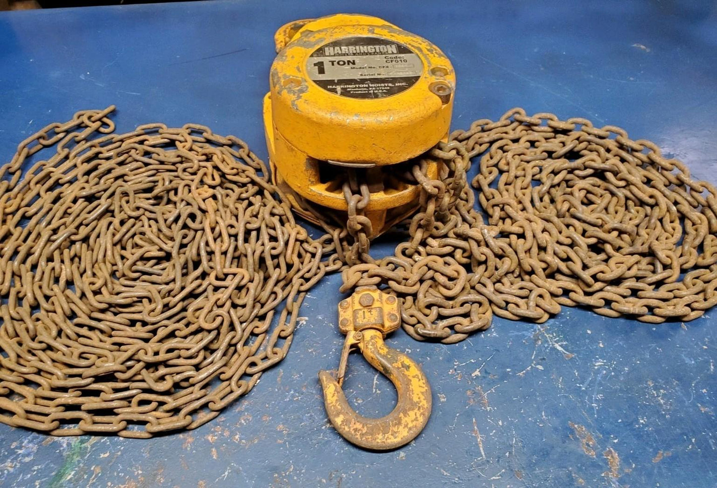 Harrington 1 Ton Chain Hoist 20' Lift & 20' Pull Chain CF010-20 S/N F116663