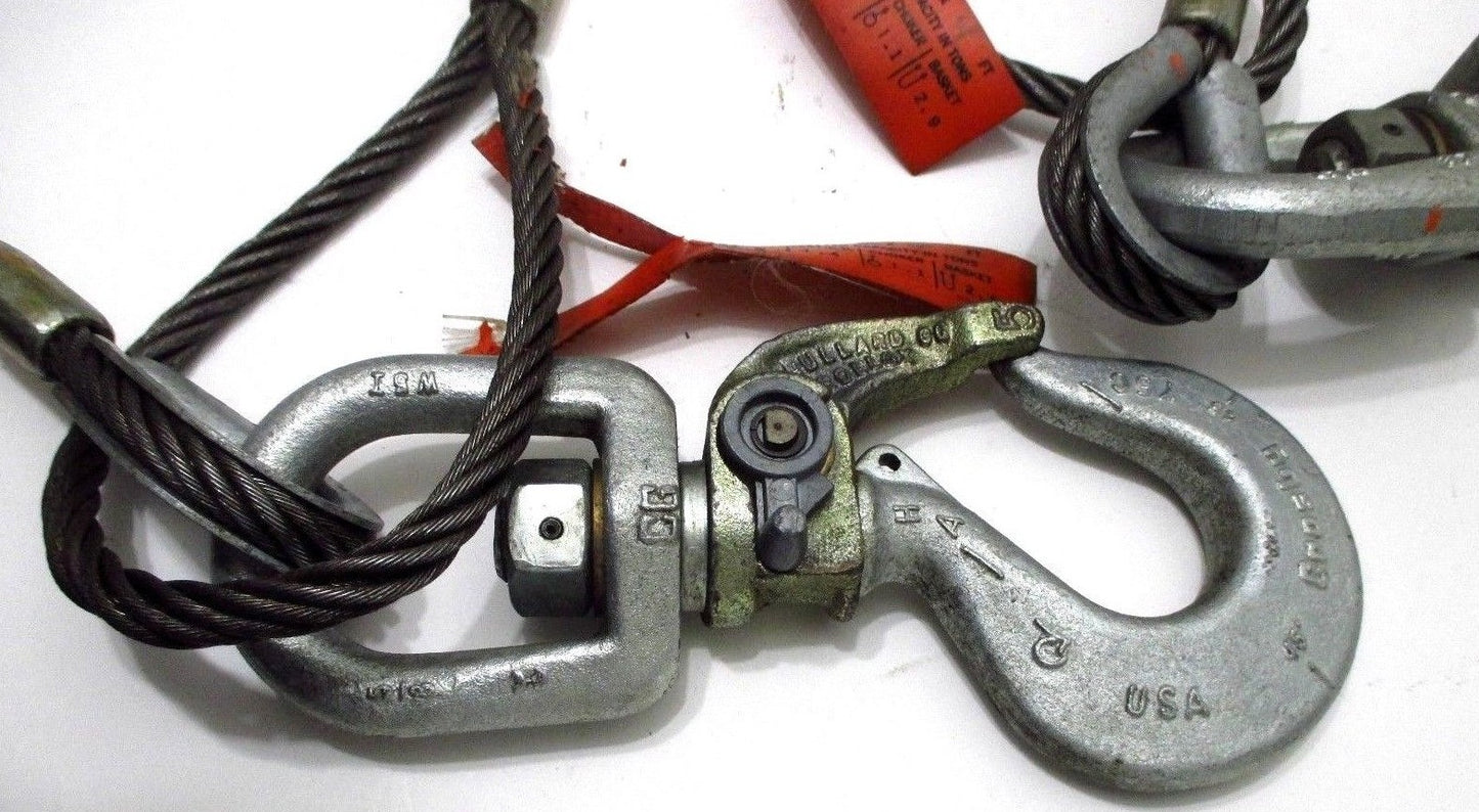 LOT of 2 LIFTALL Slings 3/8 x 4 FT 6 x 19 Crosby Swivel BL5A-2.3T BL-5A Hook USA
