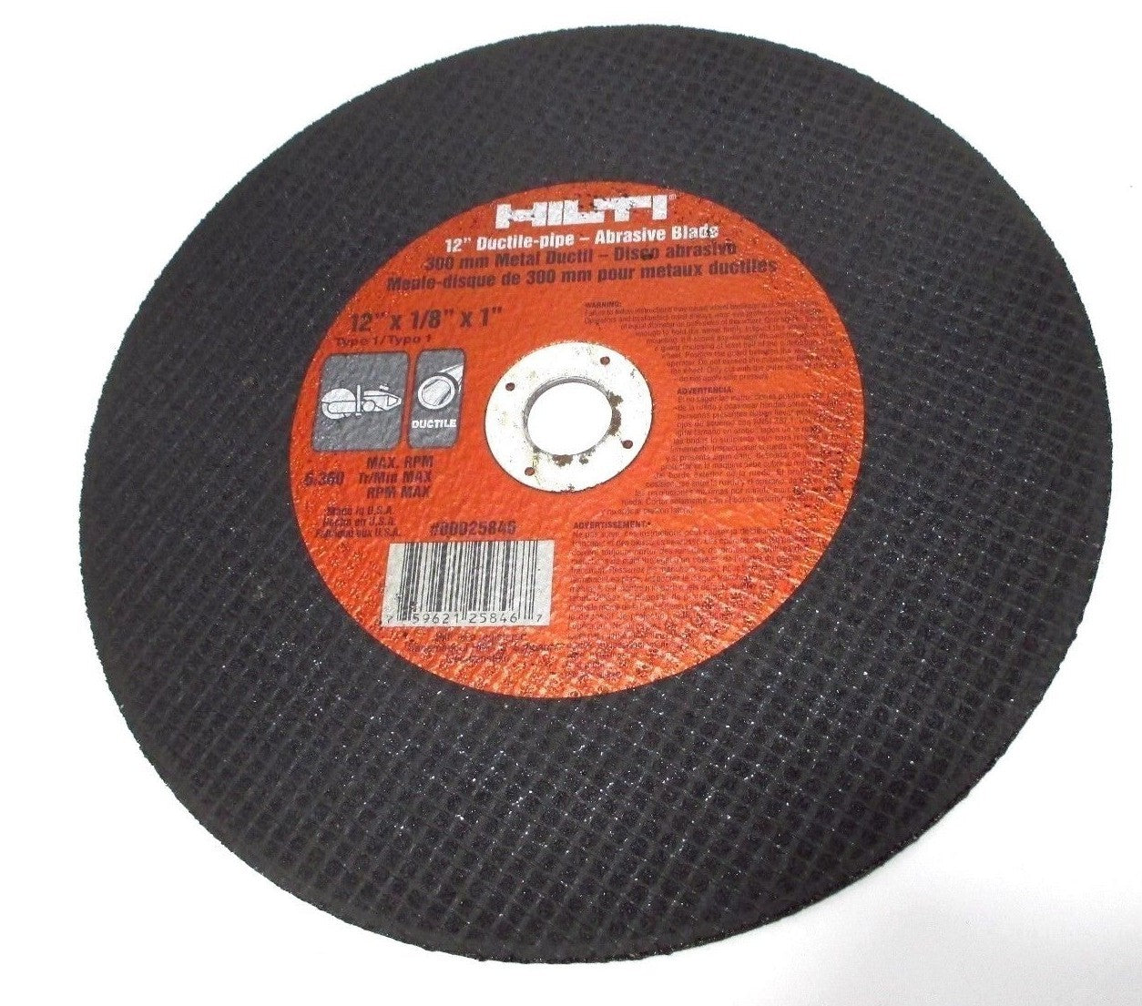 Hilti 12" Ductile Pipe Abrasive Blade Disc AB-A2H 12" x 1/8" x 1"  25846 USA