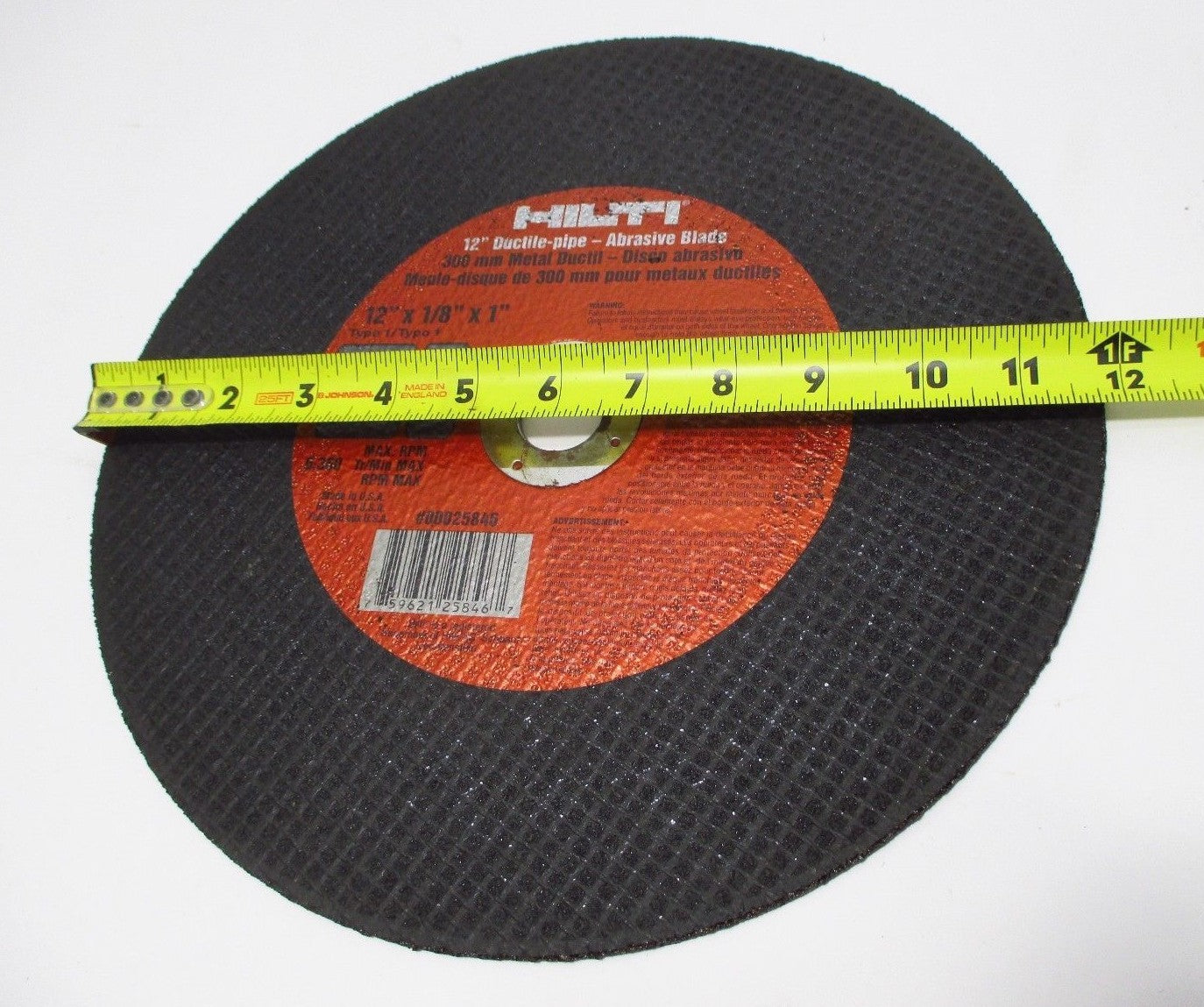 Hilti 12" Ductile Pipe Abrasive Blade Disc AB-A2H 12" x 1/8" x 1"  25846 USA